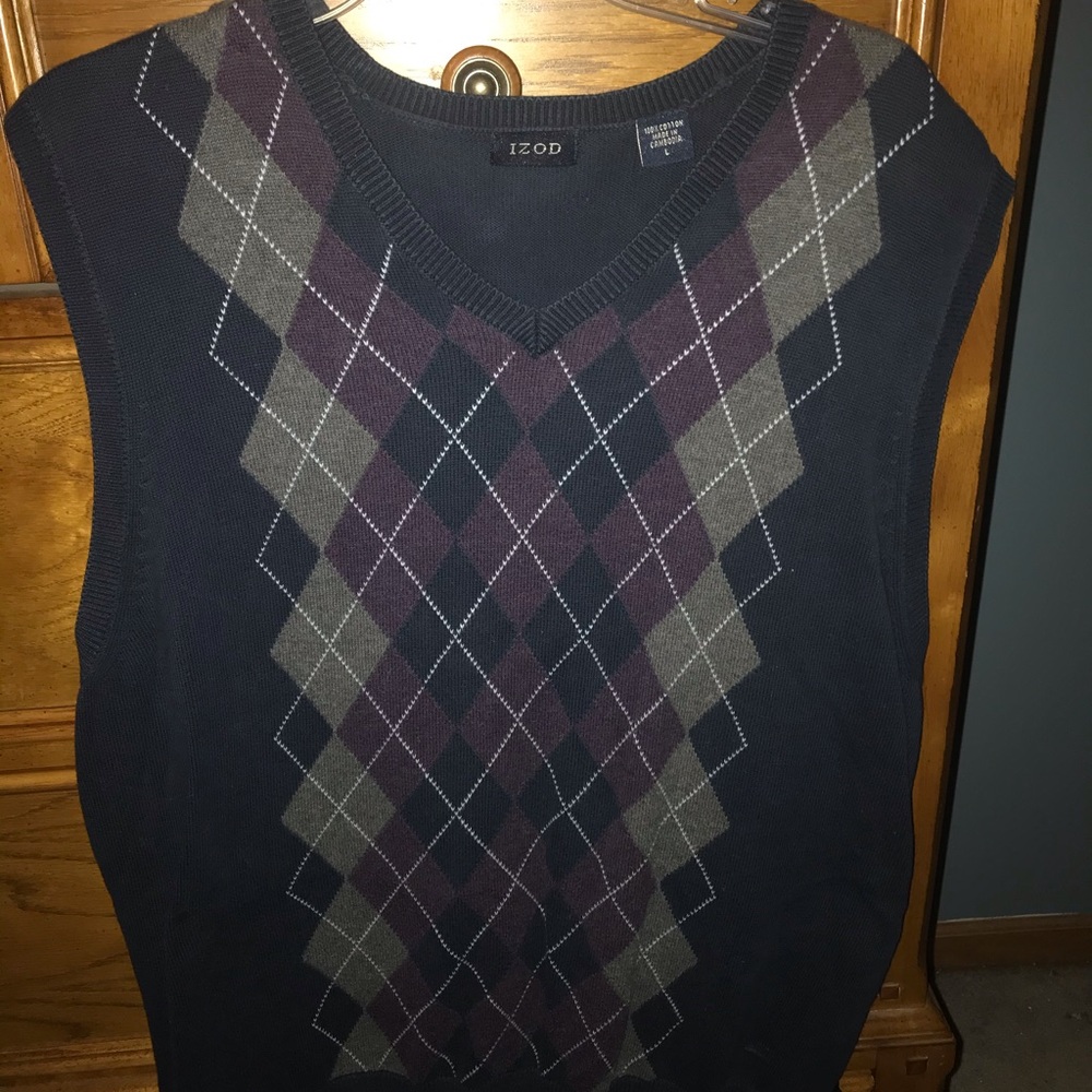 Izod Blue, Purple, and White Argyle Sweater Vest